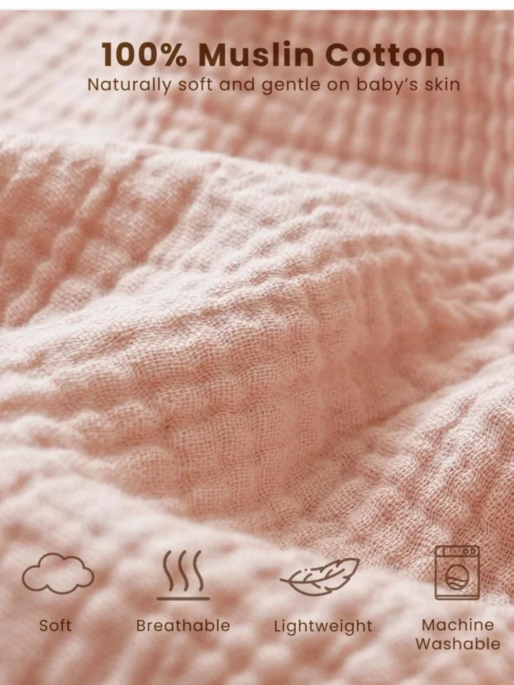 Konssy Dusty Rose 6-12 Month Muslin Baby Sleep Sack